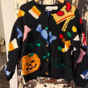 The Eagle’s Eye Halloween Trick or Treat vintage 90’s wool cardigan. Medium.